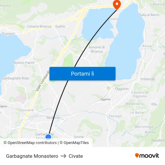 Garbagnate Monastero to Civate map