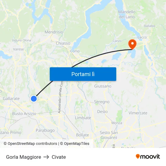 Gorla Maggiore to Civate map