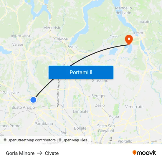 Gorla Minore to Civate map