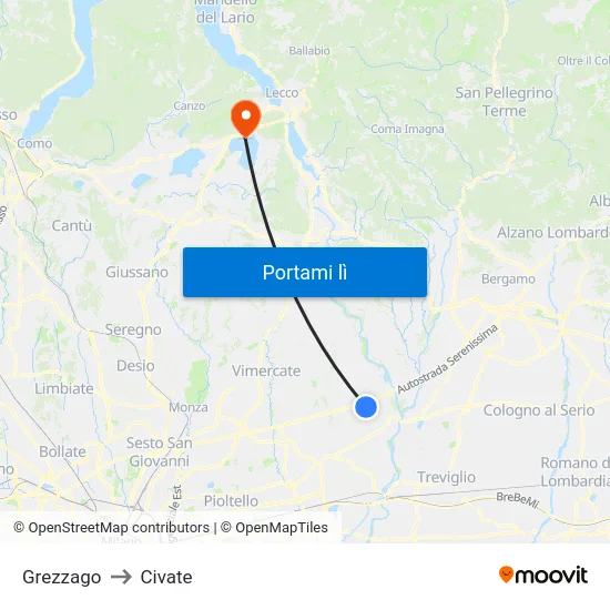 Grezzago to Civate map