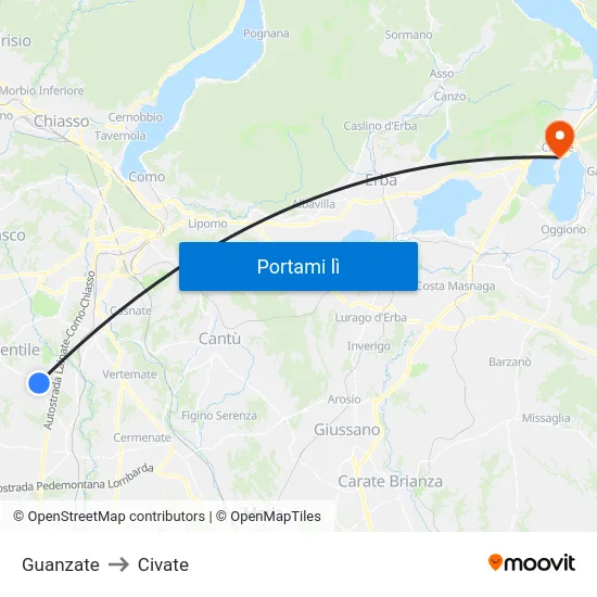Guanzate to Civate map