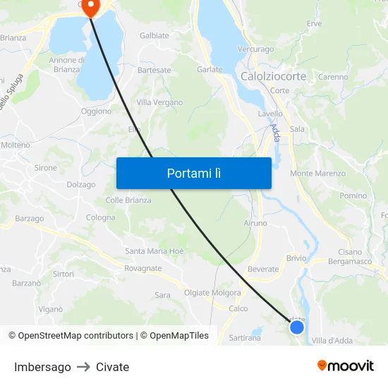 Imbersago to Civate map
