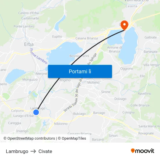 Lambrugo to Civate map