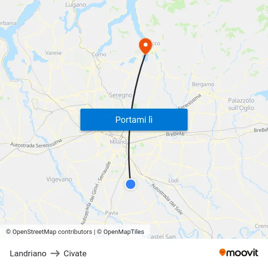 Landriano to Civate map