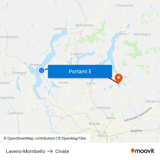 Laveno-Mombello to Civate map