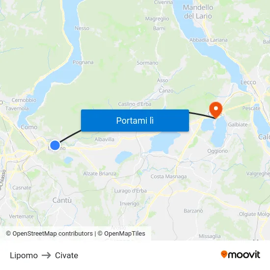 Lipomo to Civate map