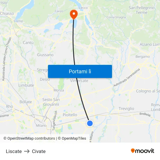 Liscate to Civate map