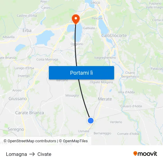 Lomagna to Civate map