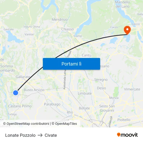 Lonate Pozzolo to Civate map