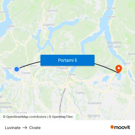 Luvinate to Civate map