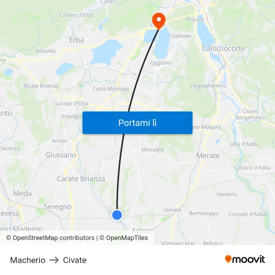 Macherio to Civate map
