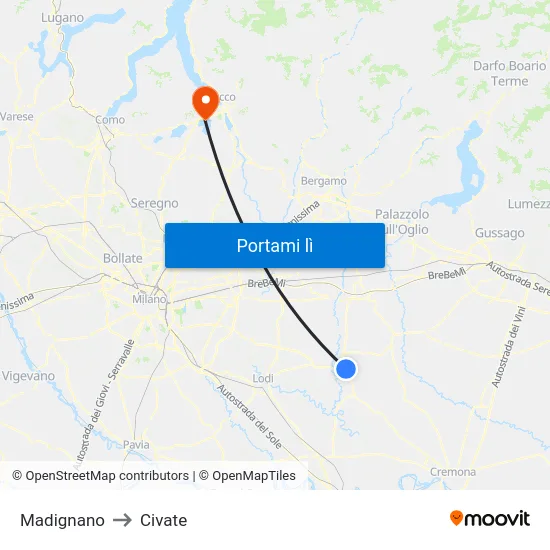 Madignano to Civate map