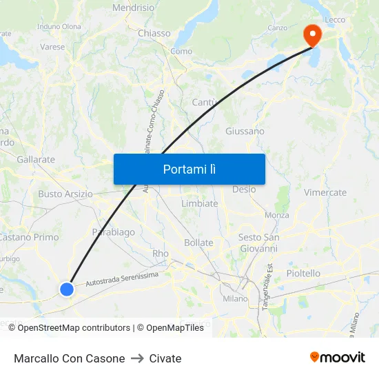 Marcallo Con Casone to Civate map
