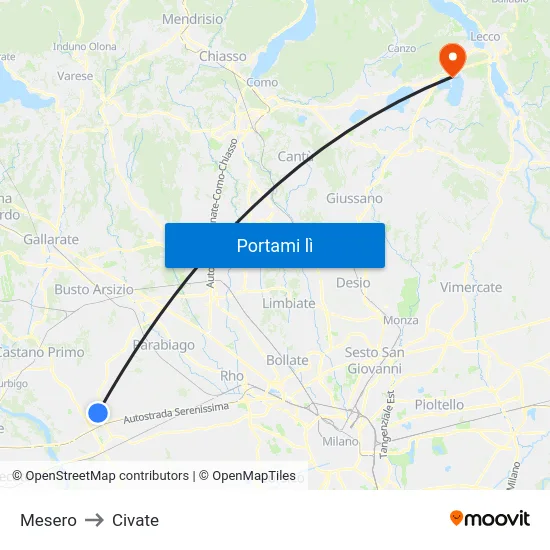 Mesero to Civate map