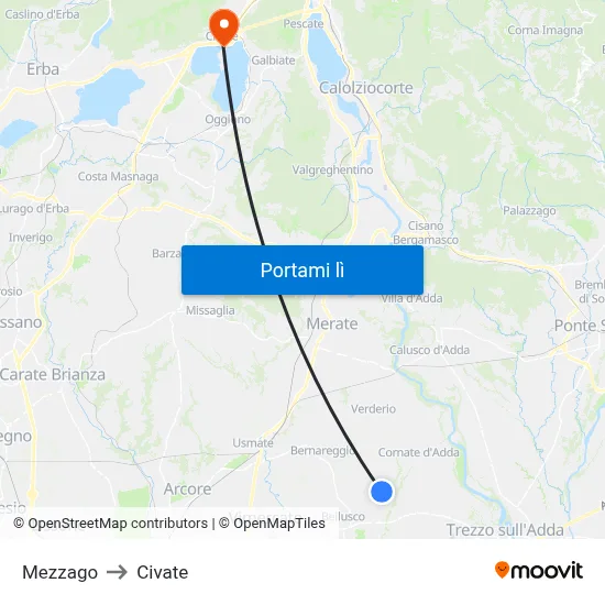 Mezzago to Civate map