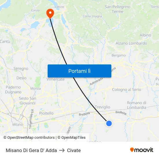 Misano Di Gera D' Adda to Civate map