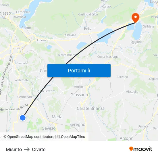 Misinto to Civate map