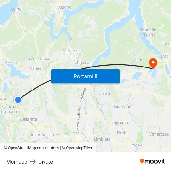 Mornago to Civate map