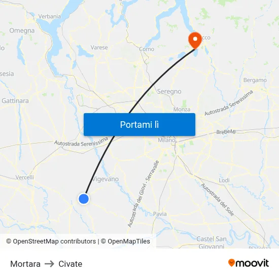 Mortara to Civate map