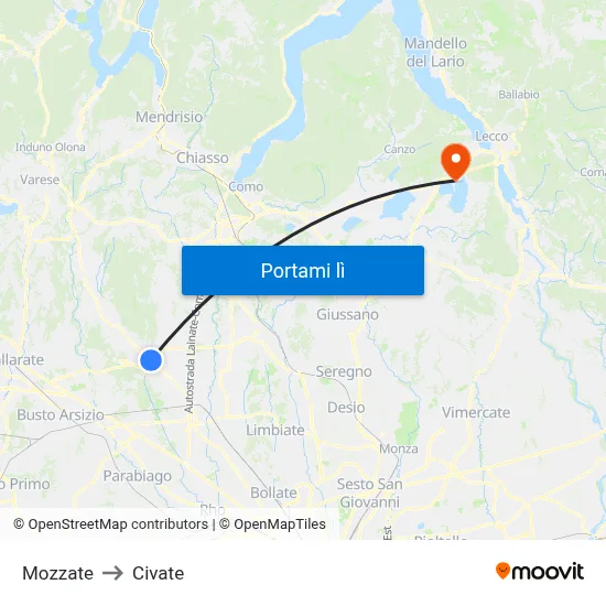 Mozzate to Civate map