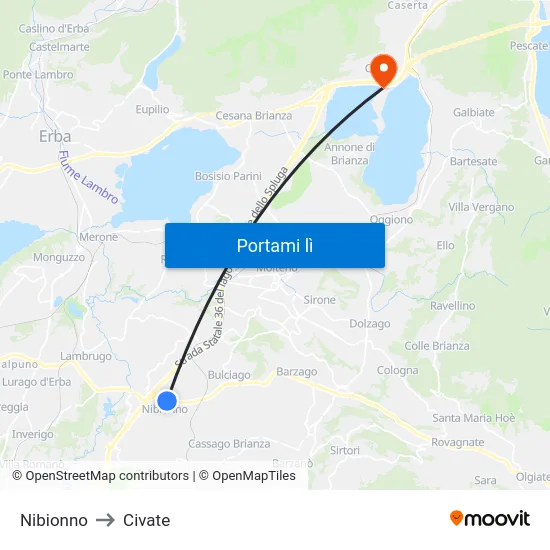 Nibionno to Civate map