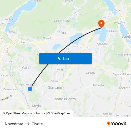 Novedrate to Civate map