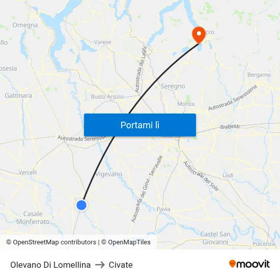 Olevano Di Lomellina to Civate map