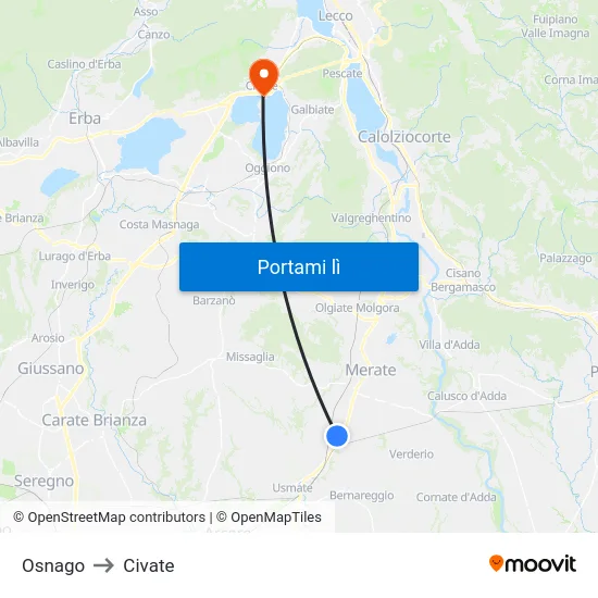 Osnago to Civate map