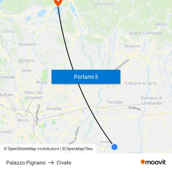 Palazzo Pignano to Civate map