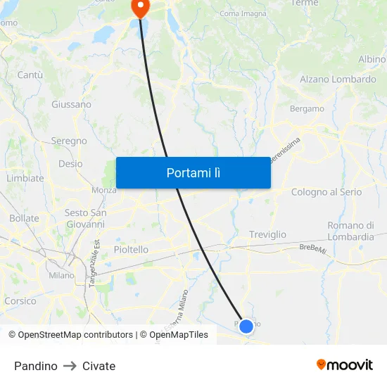 Pandino to Civate map