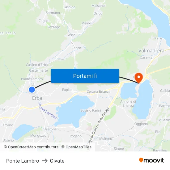 Ponte Lambro to Civate map
