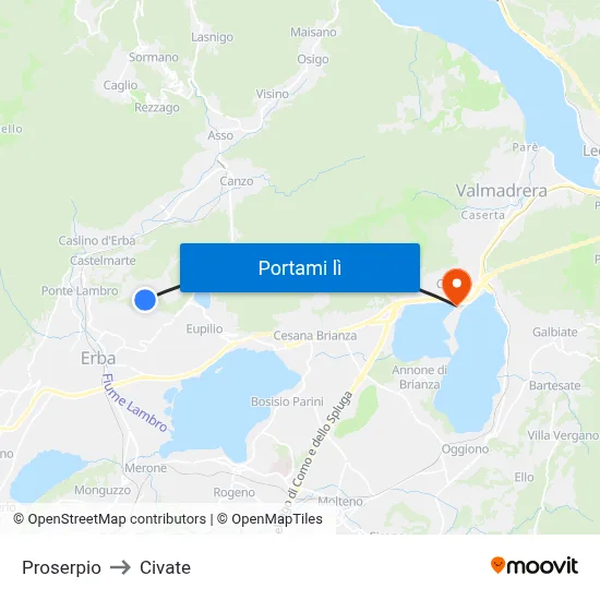 Proserpio to Civate map