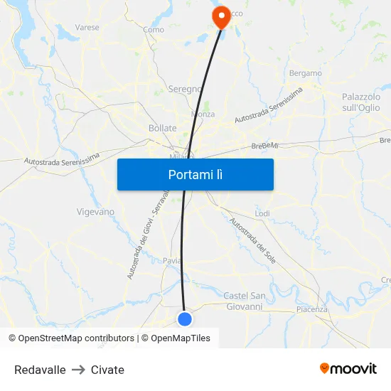 Redavalle to Civate map