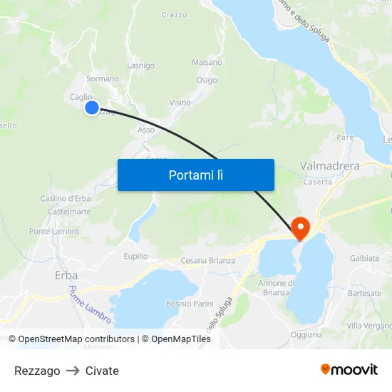 Rezzago to Civate map