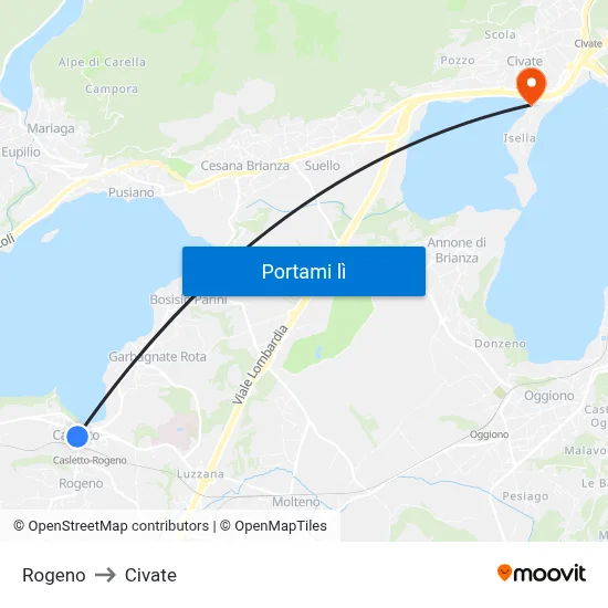 Rogeno to Civate map