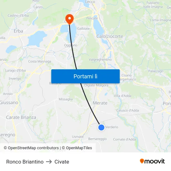 Ronco Briantino to Civate map