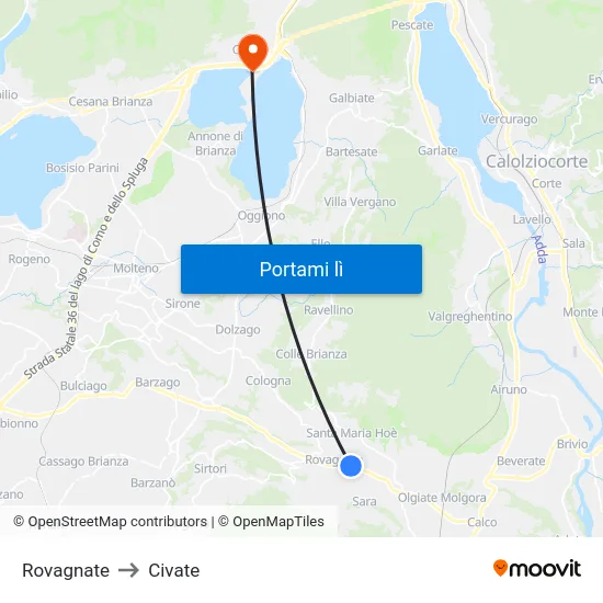 Rovagnate to Civate map