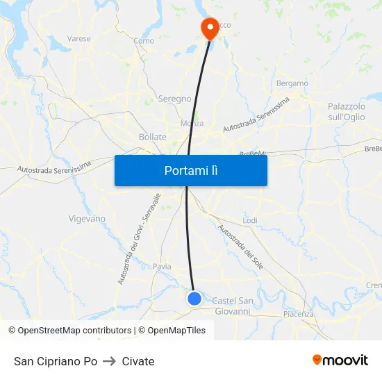 San Cipriano Po to Civate map