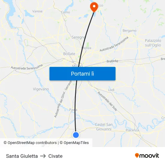 Santa Giuletta to Civate map