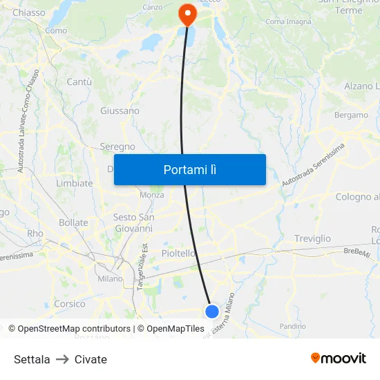 Settala to Civate map