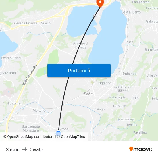 Sirone to Civate map