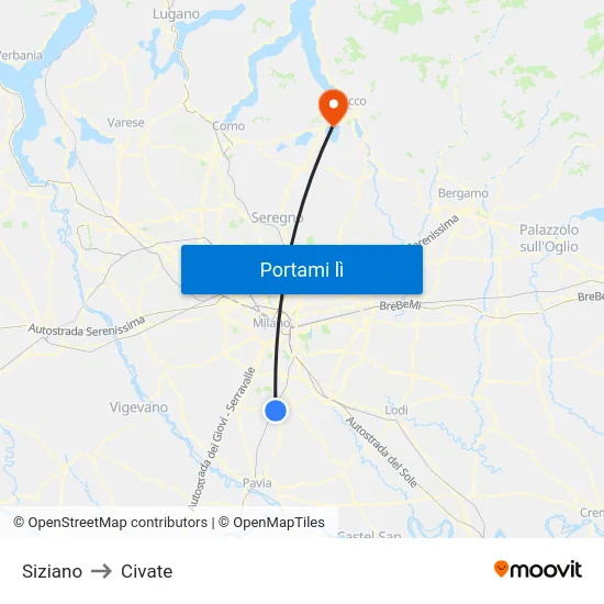 Siziano to Civate map