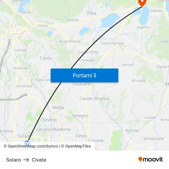 Solaro to Civate map