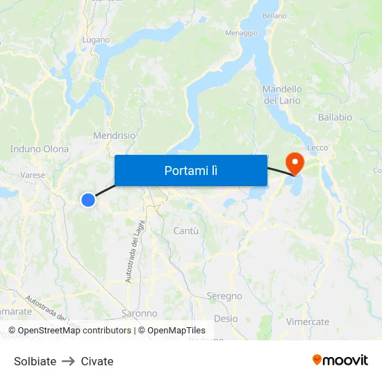 Solbiate to Civate map