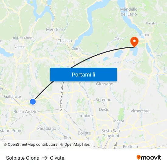 Solbiate Olona to Civate map