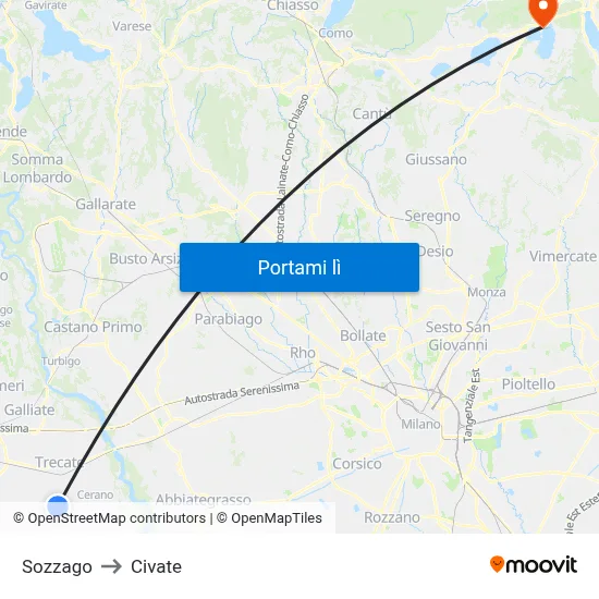 Sozzago to Civate map