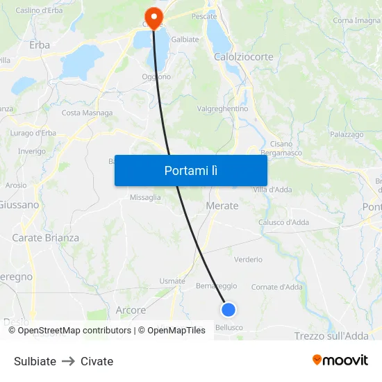 Sulbiate to Civate map
