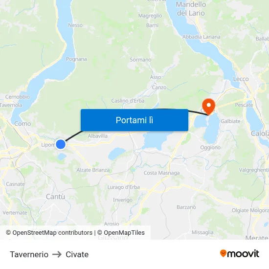 Tavernerio to Civate map