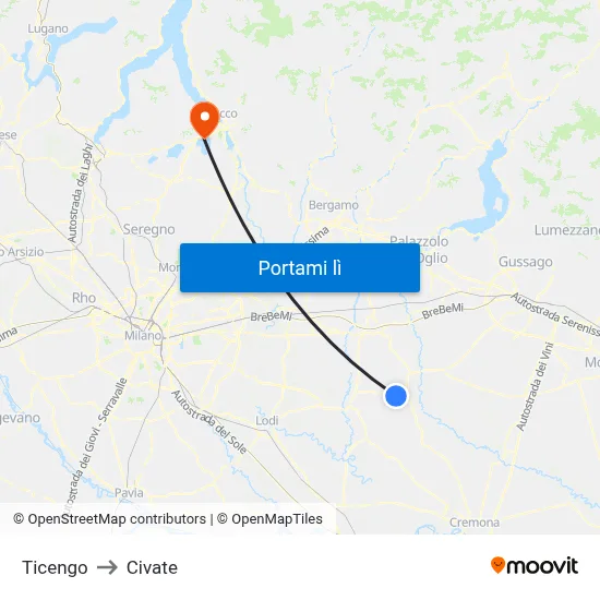 Ticengo to Civate map