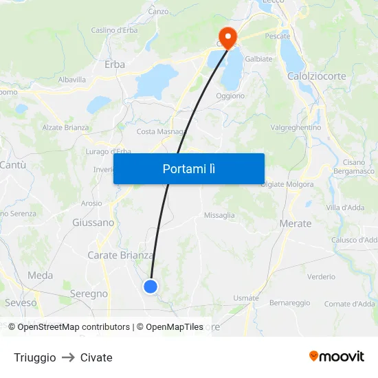 Triuggio to Civate map